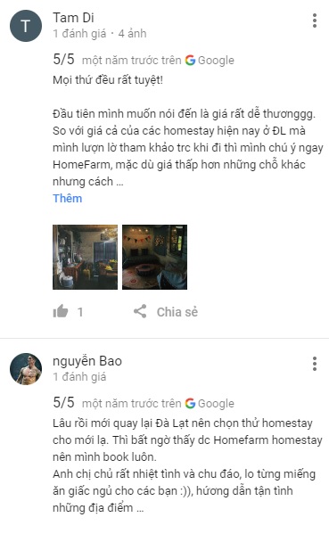 Review HomeFarm homestay trên Google Maps