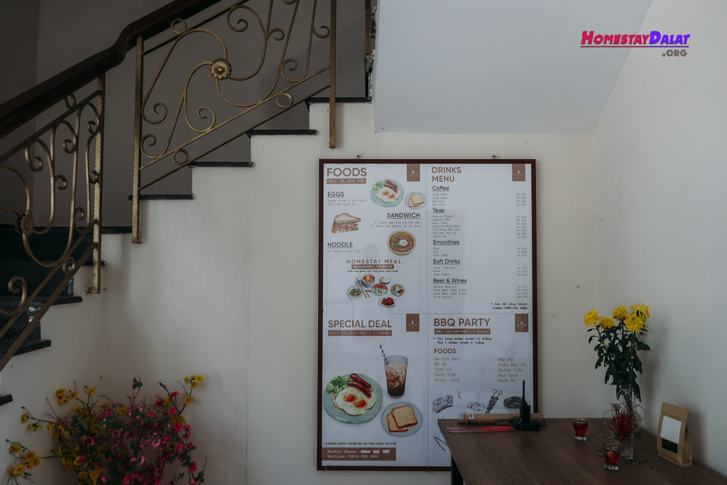 Bảng menu homestay Romeo and Juliet Đà Lạt