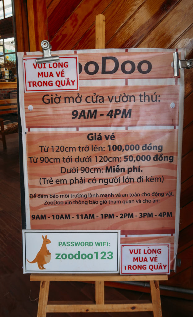 Bảng giá vé và giờ tham quan ở vườn thú ZooDoo Đà Lạt