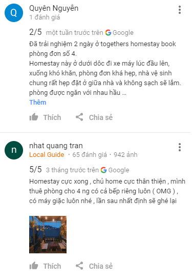 Review khách du lịch ở Together homestay Đà Lạt trên Google Maps