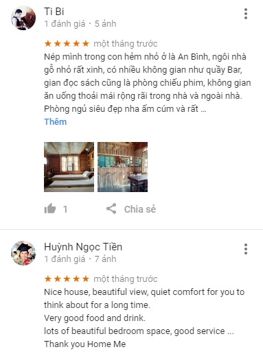 Đánh giá khách du lịch ở Home Me trên Google Maps